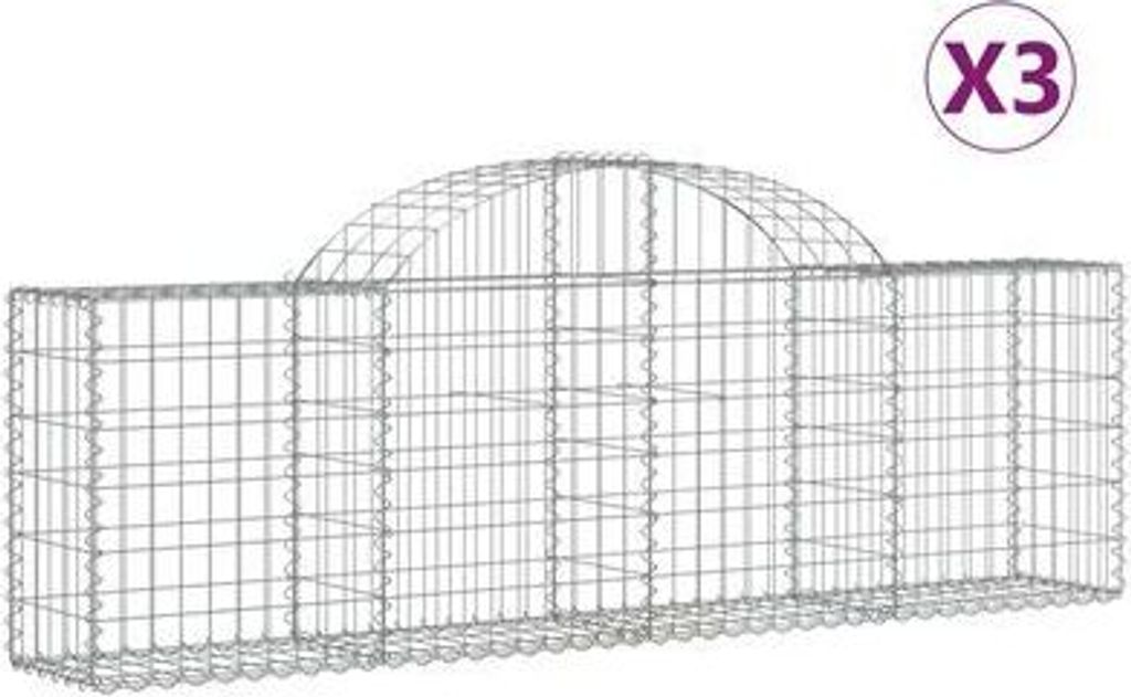 Gabionen mit Hochbogen 3 Stk. 200x30x60/80 cm Verzinktes Eisen