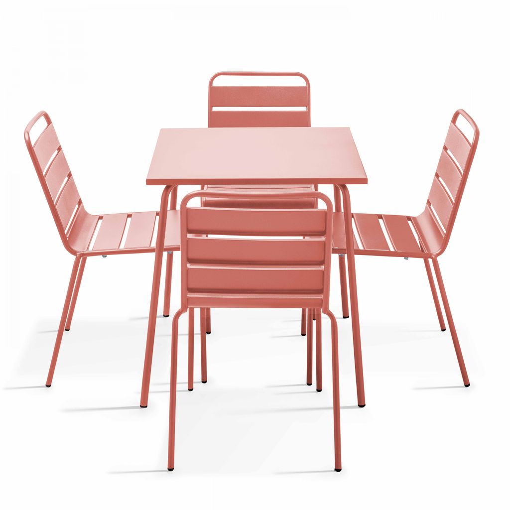 Set aus Gartentisch (70 cm) und 4 Metallstühlen Rosa - Oviala Palavas
