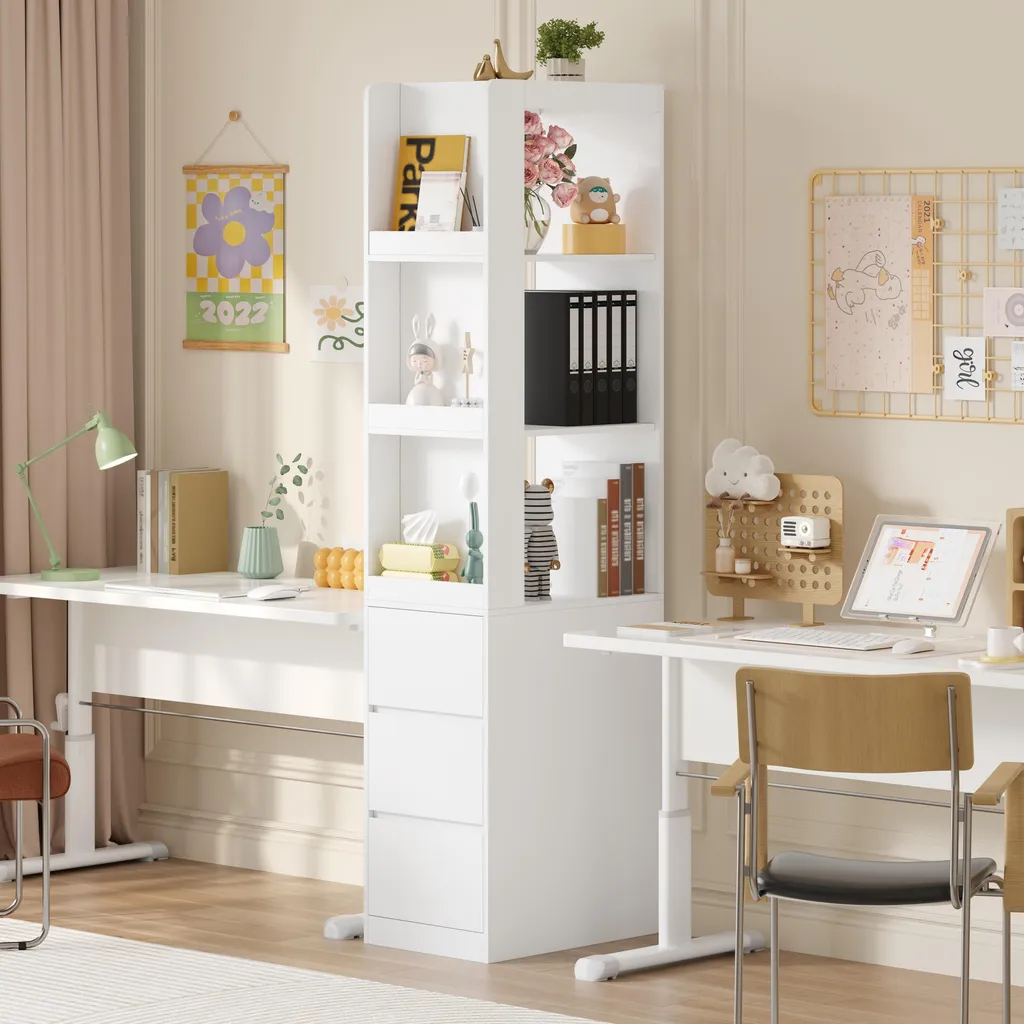 Bibliothèque pour petit espace, meuble colonne blanc 200cm multi-usage - 2