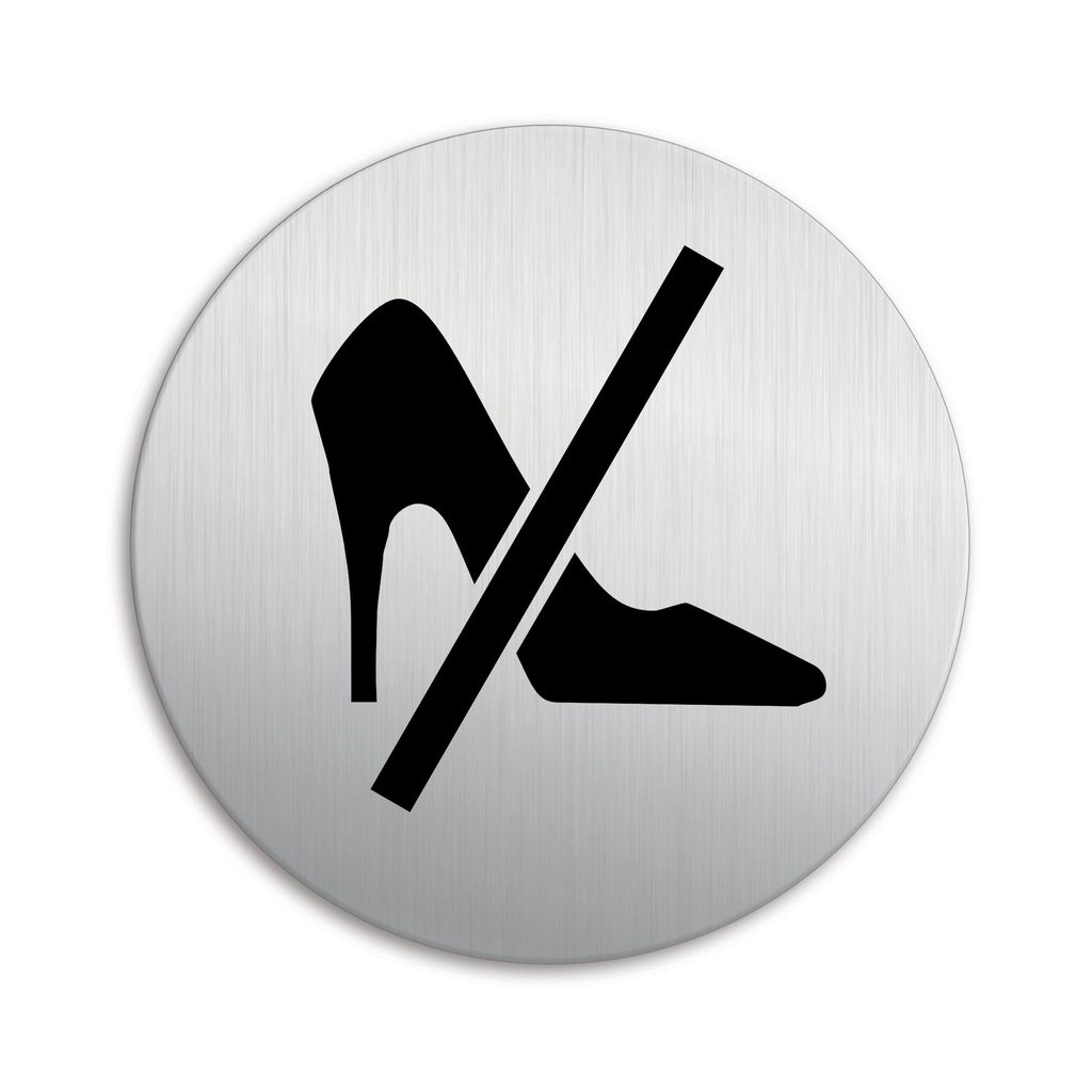 Schild High-Heels verboten Ø 100 mm Stärke 1 mm Aluminium Edelstahloptik selbstklebend