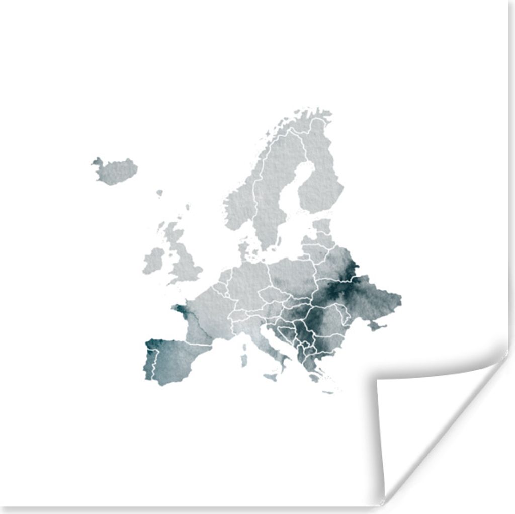 MuchoWow Poster Karte - Europa - Aquarell - Grau 75x75 cm - Wand Dekoration