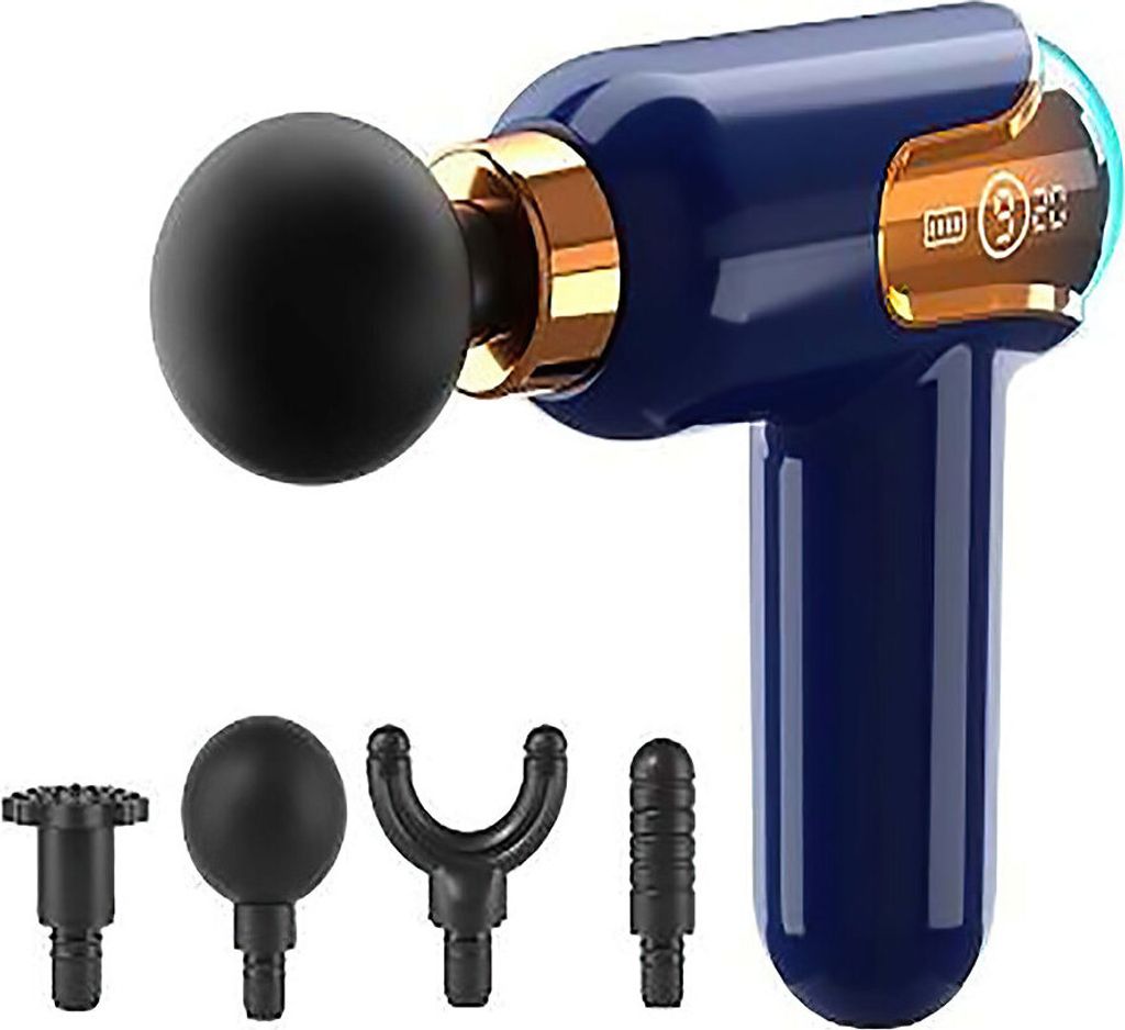 Mini Massagepistole, mit 4 Massageköpfe & LCD-Touchscreen, 9 modi, Marineblau