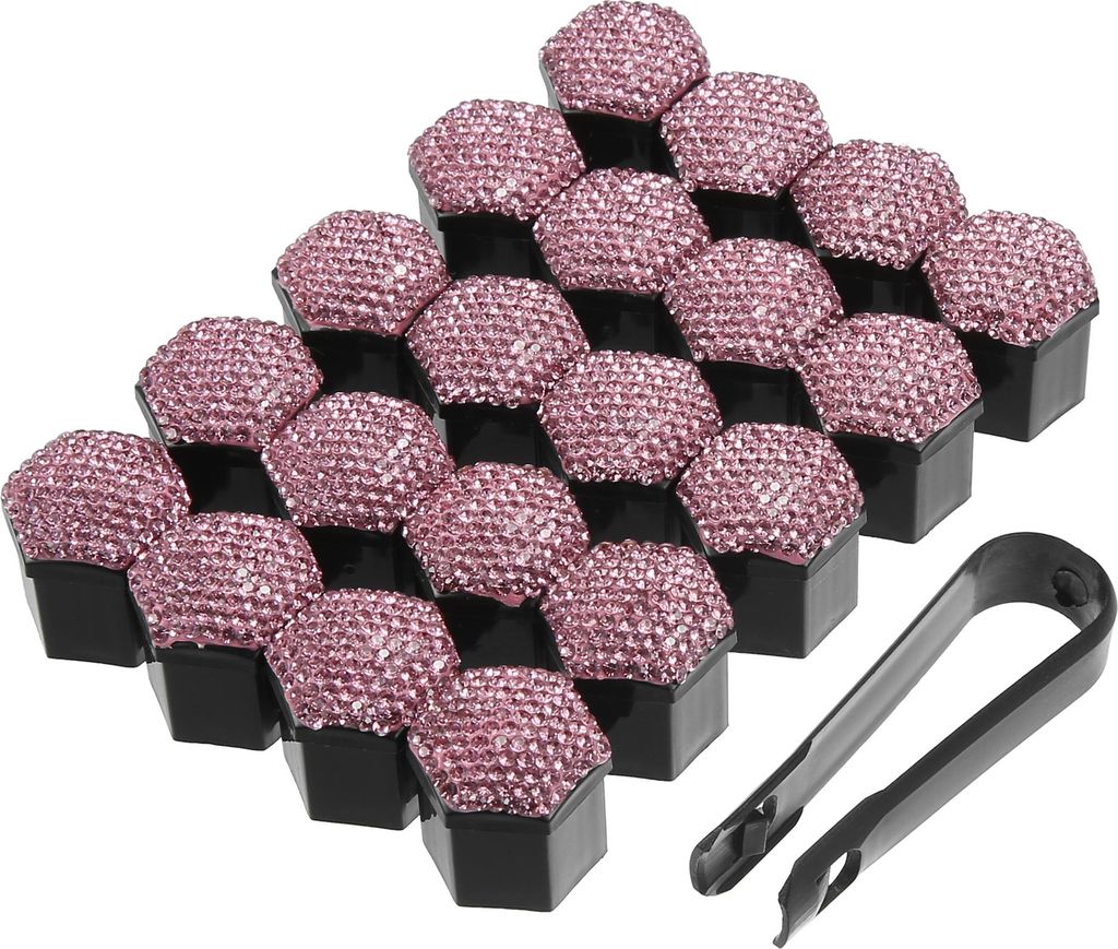 20 Stück Radmutternabdeckungen 21mm Kunstkristall Radschraubenkappen Rosa