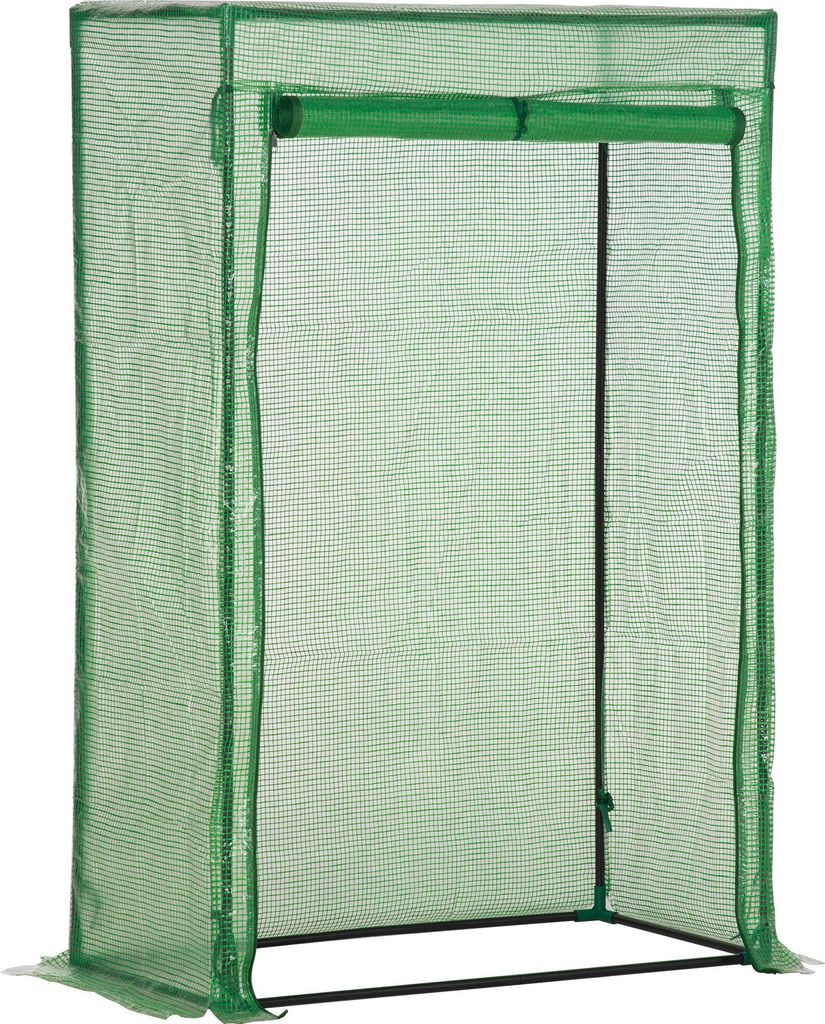 Gewächshaus Treibhaus mit aufrollbarer Tür 100x50x150cm aus Stahl und Kunststoff in Grün für Pflanzenpflege und Anzucht