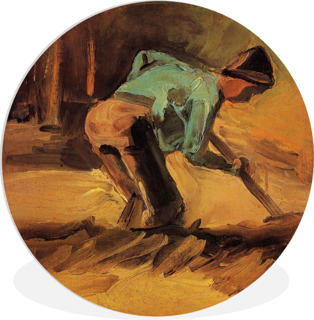 MuchoWow Rundes Wandbild - Runde Bilder Mann in gebückter Haltung mit Stock oder Spaten - Gemälde von Vincent van Gogh Ø 60 cm Kreis Wanddekor...