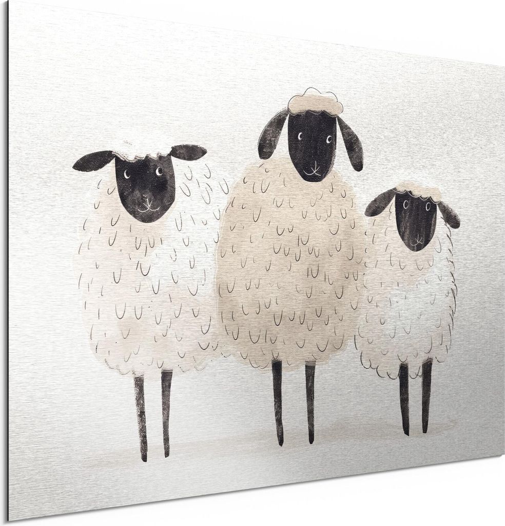 DEQORI Alu-Dibond Bild Silber 60x40 cm 'Wollige Freundschaft' Wandbild Metall dünn Design
