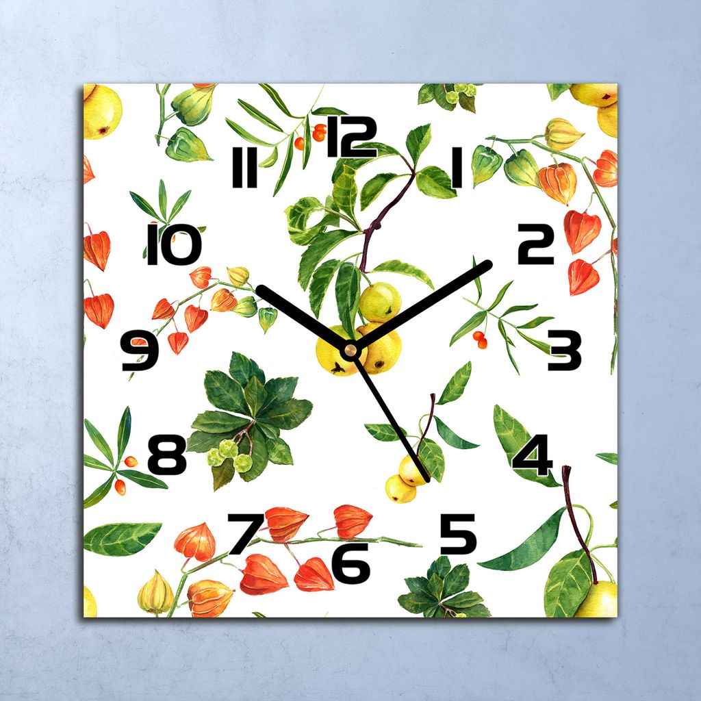 Wanduhr Echt-Glas-Küchenuhr Physalis und Apfel Quarz 30x30 Produktbild 