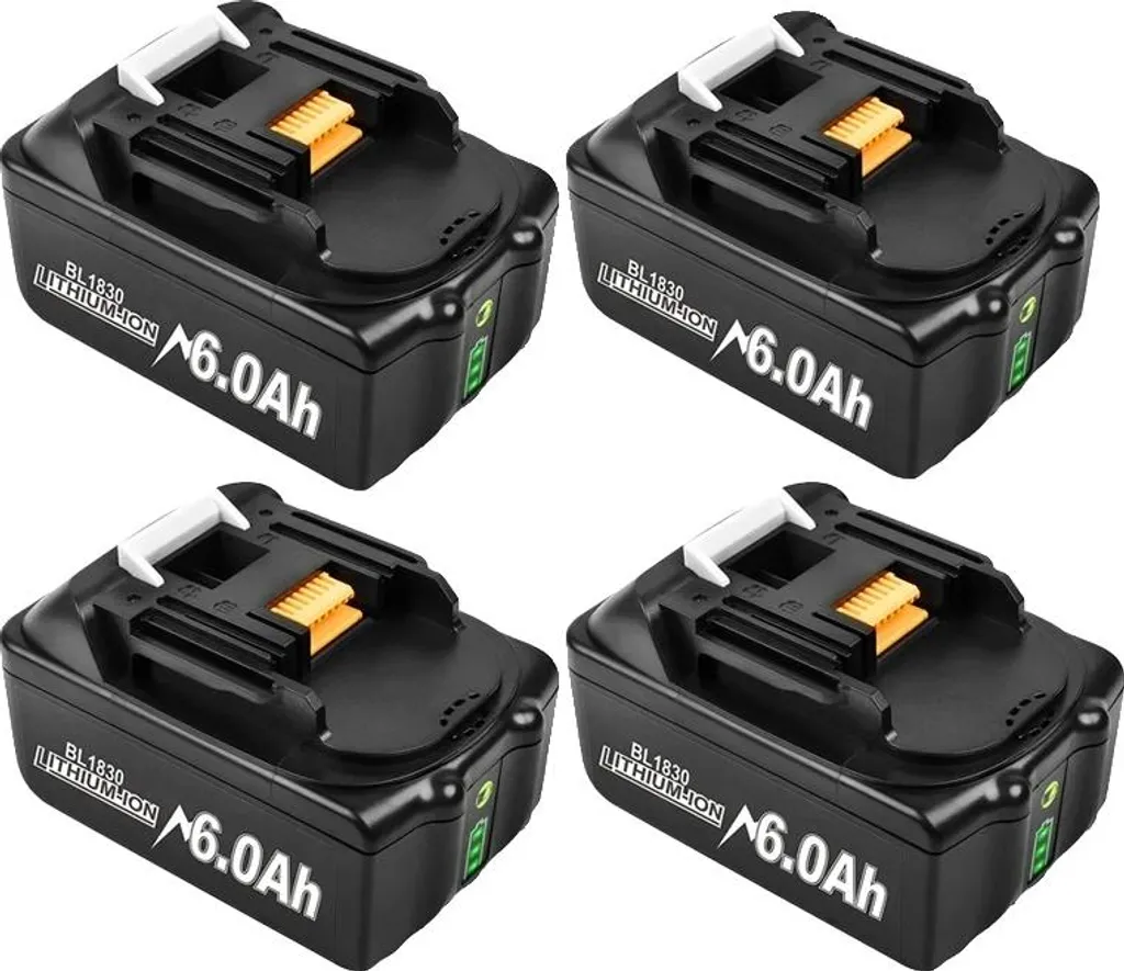 Pack de 4 batteries Li-ion compatibles outils électriques 6Ah 9000mAh