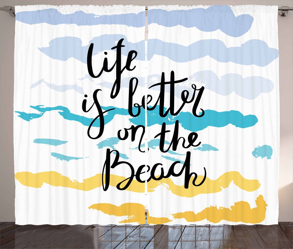 ABAKUHAUS Strand-Zitat Rustikaler Gardine, Aquarell Pinselstrich, Schlafzimmer Kräuselband Vorhang mit Schlaufen und Haken, 280 x 225 cm, Mehrfarbig