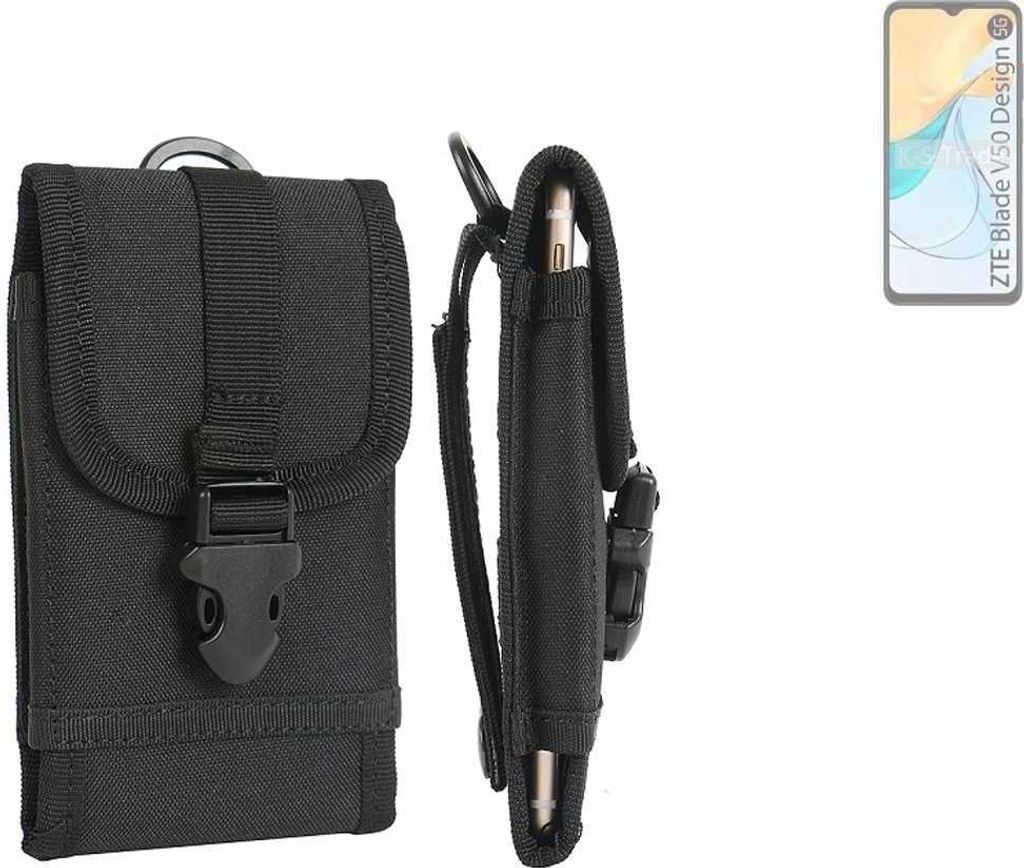 K-S-Trade Holster Handy Hülle kompatibel mit ZTE Blade V50 Design 5G Holster Handytasche Gürtel Tasche Schutz Hülle Robust Outdoor schwarz