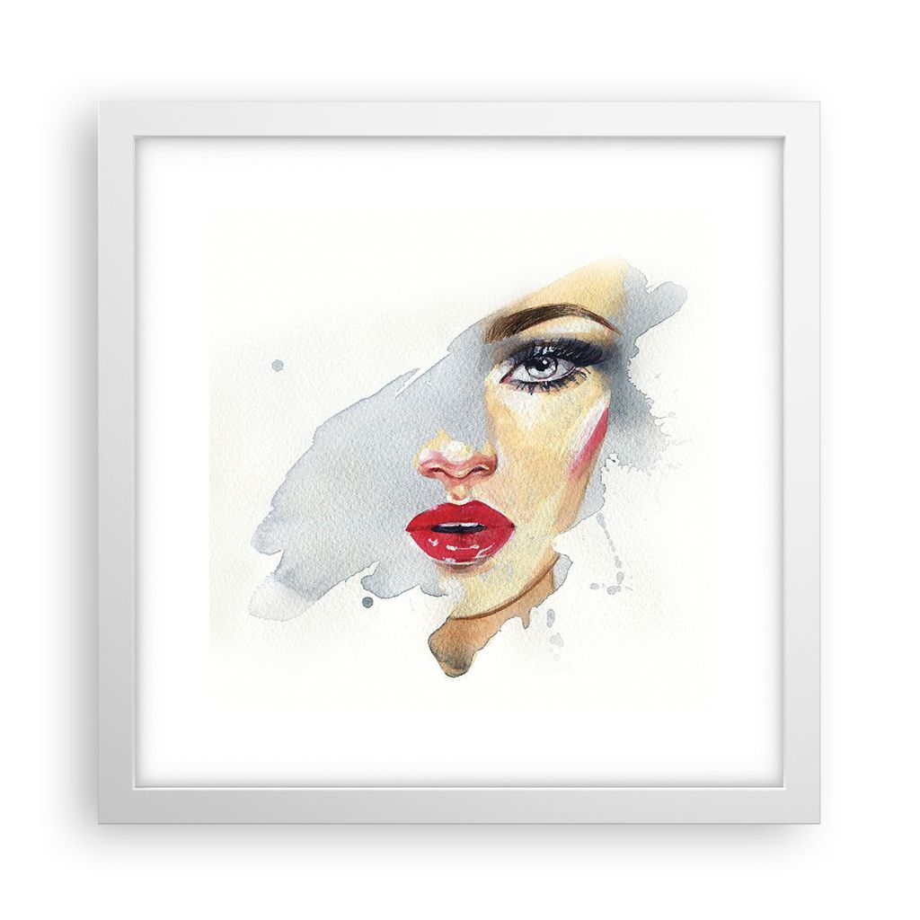 Gerahmtes Poster - Weißer Rahmen - Aquarell Frau Mund - 30x30 cm - Wand Bild - Wanddeko - Wandbilder - Kunstposter - Wandposter - Bilderrahmen - B...