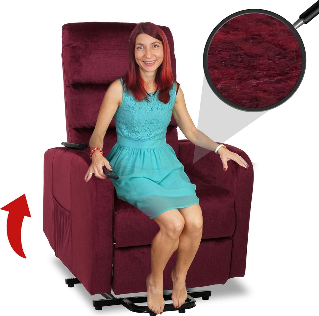 Fernsehsessel HWC-K62, Sessel Relaxsessel TV-Sessel, Liegefunktion Aufstehhilfe elektrisch, Metall Chenille bordeaux