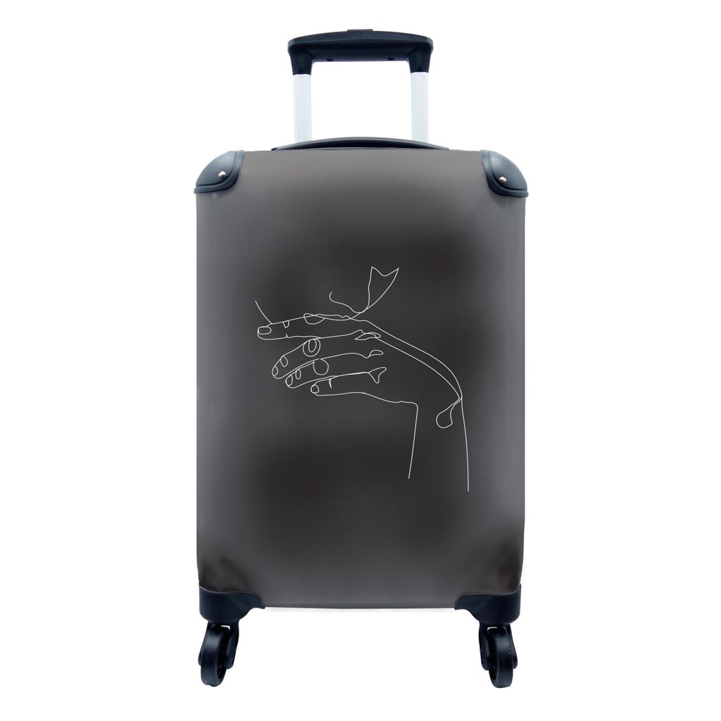 MuchoWow Koffer Handgepäck Trolley Rollkoffer Kleine Reisekoffer mit 4 Rollen - Lippen - Hand - Strichzeichnung - Cabin Size < 55x40x23 cm & 55x...