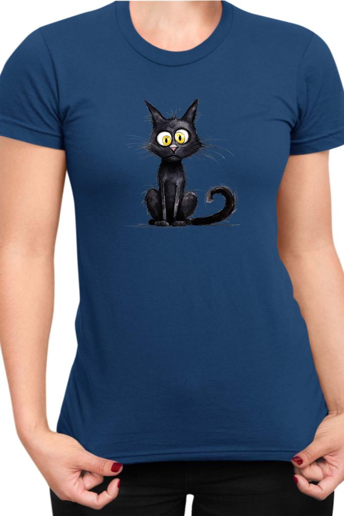 Damen T-Shirt Funny Cats Breeds Bombay Cat 014, Lady M / Dunkelblau