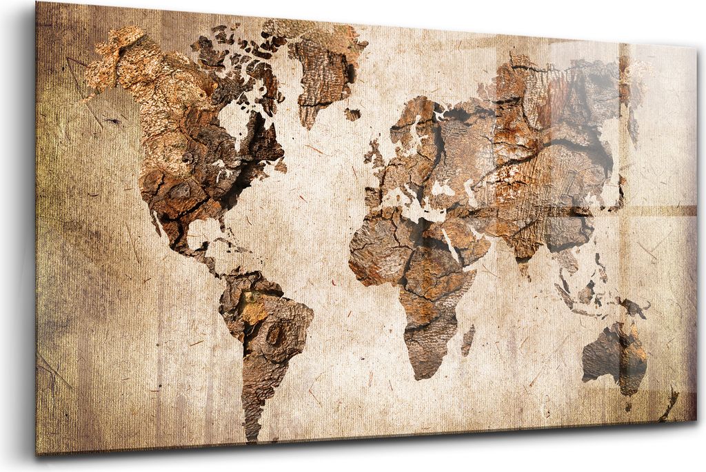 120x60 - Glasbilder - Bilder auf Wandbild - Foto auf Glas - Weltkarte aus Holz und Papier