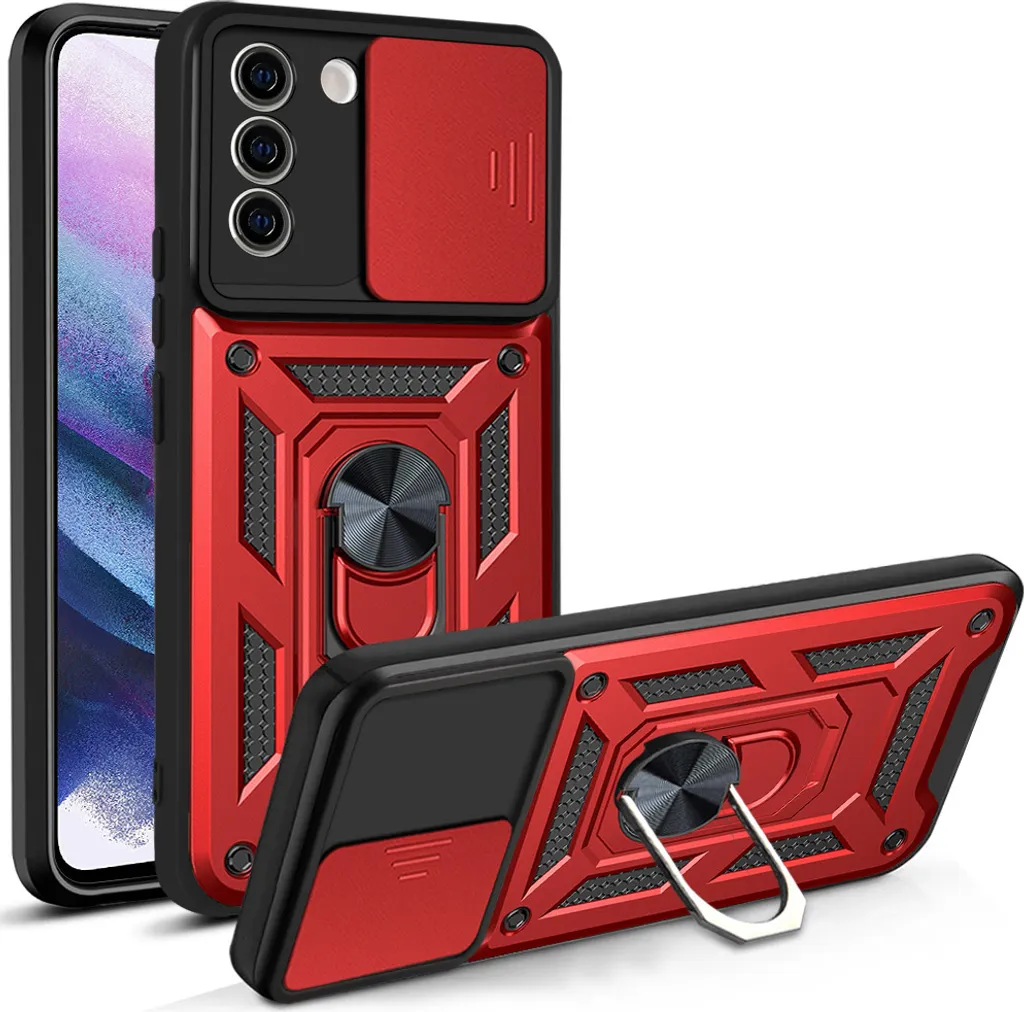 Galaxy S21 5G Custodia con anello, supporto, protezione fotocamera, paraurti in TPU, custodia in silicone per Samsung Galaxy S21 5G rosso