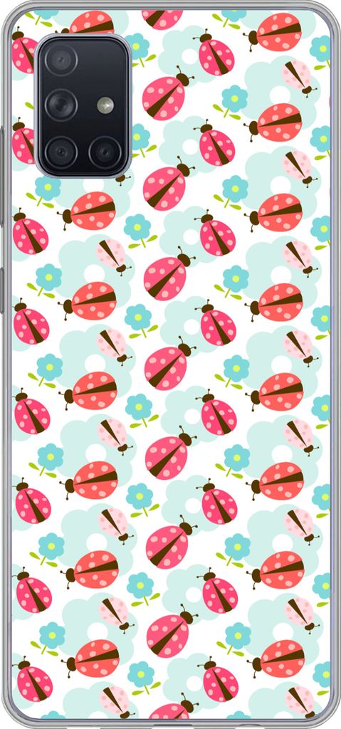 MuchoWow Handyhülle Schutzhülle Hülle für Telefoonhoesje Samsung Galaxy A71 Mädchen - Marienkäfer - Blumen - Muster - Mädchen - Kinder - K...