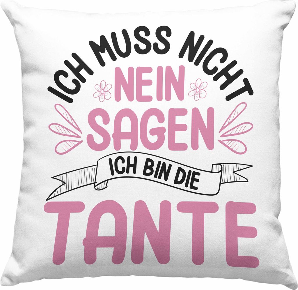 Trendation - Tante Geschenk Deko-Kissen mit Füllung 40x40 Lustig Ich Muss Nicht Nein Sagen Geschenkidee Spruch (Blau)