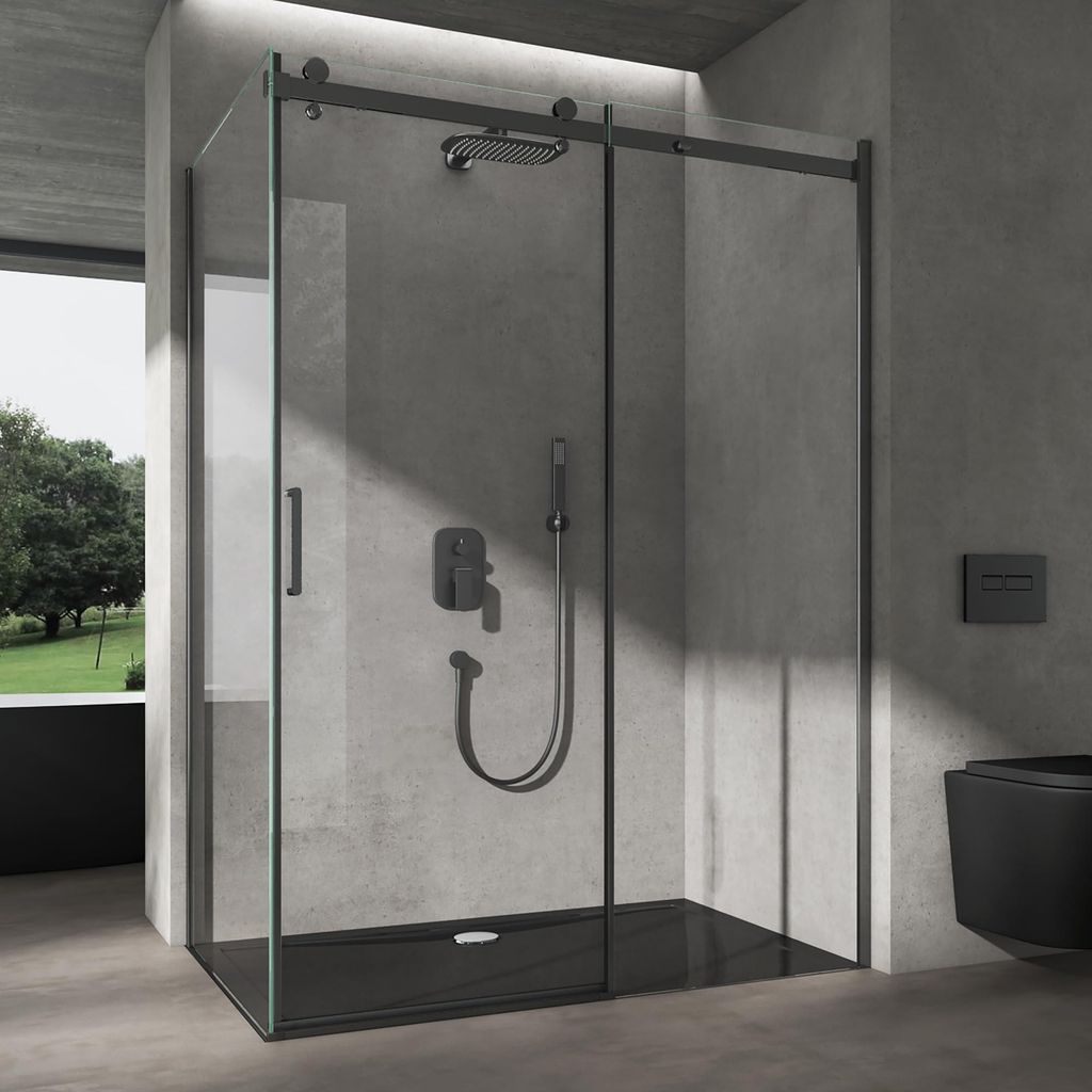 doporro Cabine de Douche Noir en Angle Montage Réversible Image du produit 