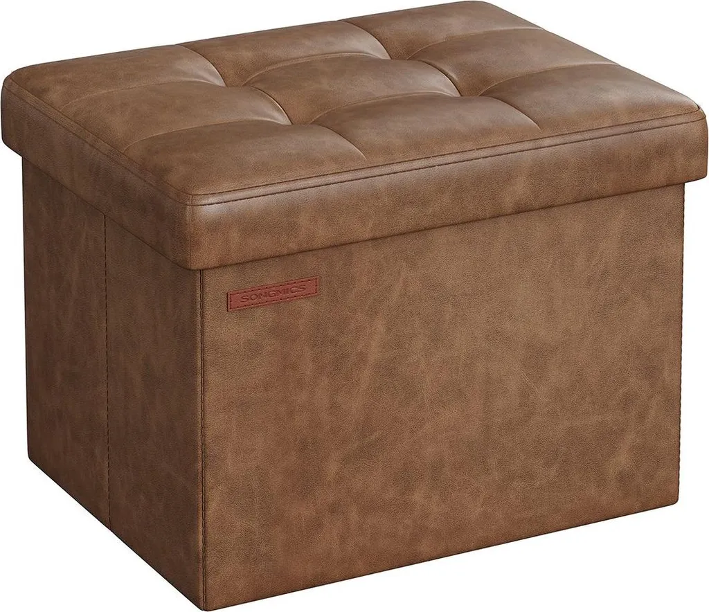 Pouf coffre de rangement pliant 41 cm coloris brun café pour la chambre