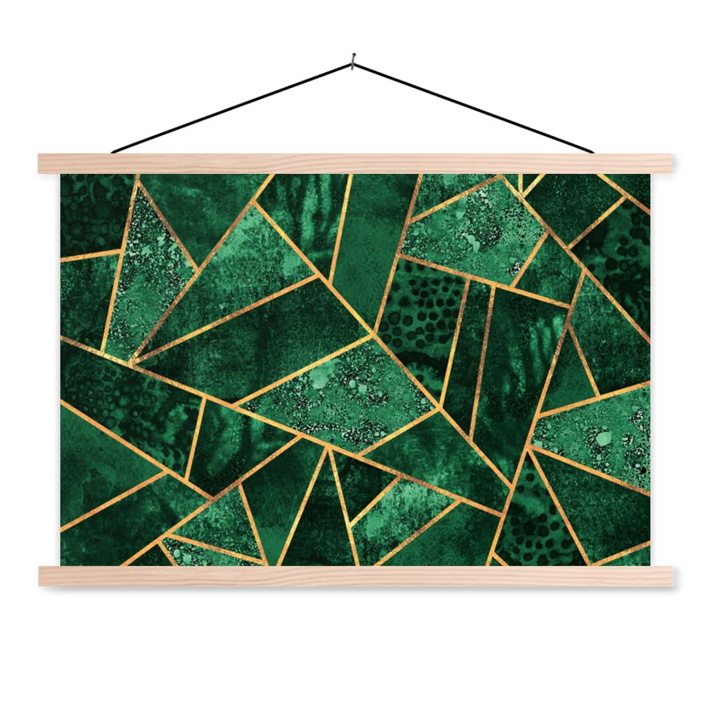 MuchoWow Textilposter Smaragd - Gold - Abstrakt - Muster 60x40 cm mit holzfarbenen Rahmen - Bilder