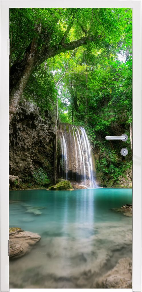 MuchoWow Türtapete Selbstklebende Türfolie Erawan-Wasserfall in Kanchanaburi, Thailand. 85x215 cm Türposter Türaufkleber Klebefolie Türklebe...