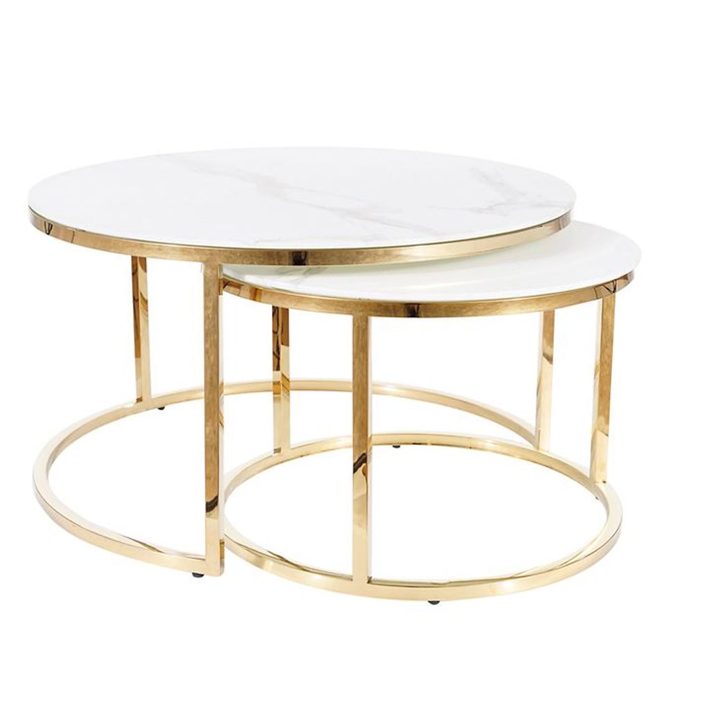 MARIOS 1 Couchtisch-Set – weißer Marmor / Gold