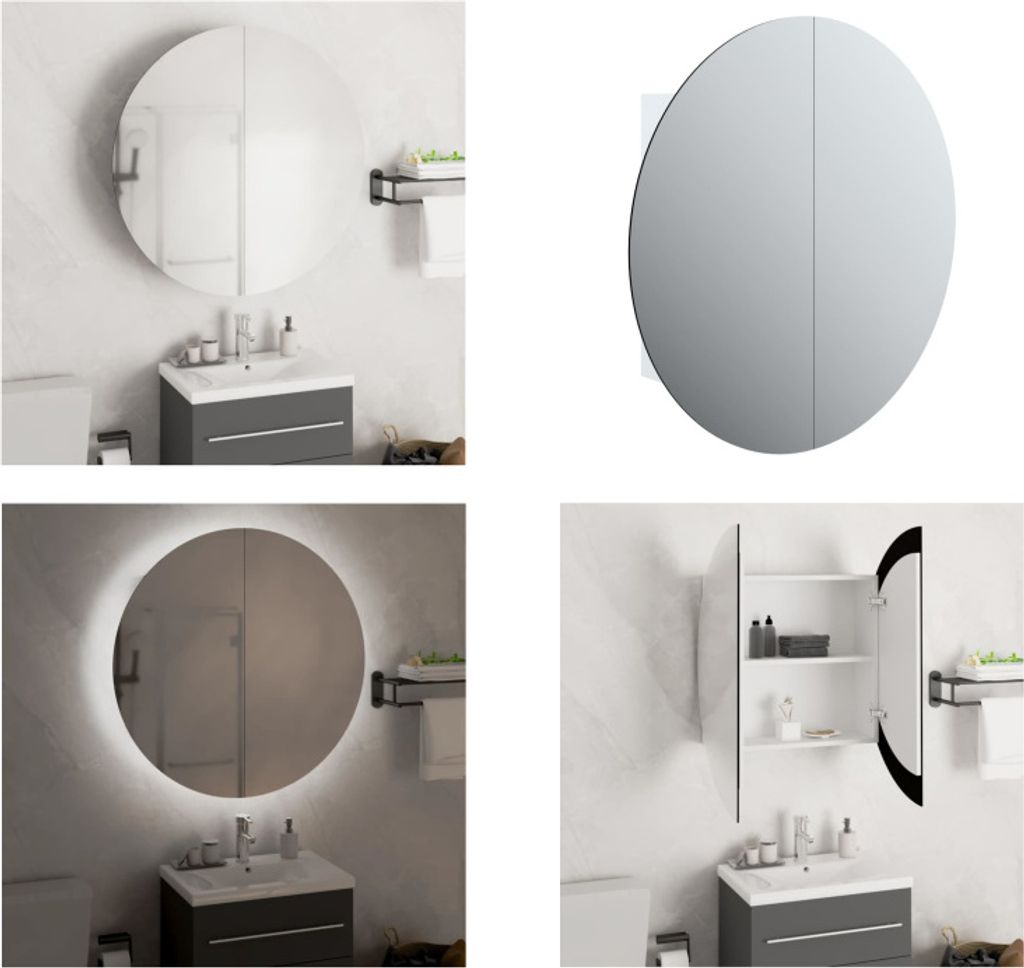 vidaXL Kúpeľňová skrinka s okrúhlym zrkadlom & LED White Obrázok produktu 