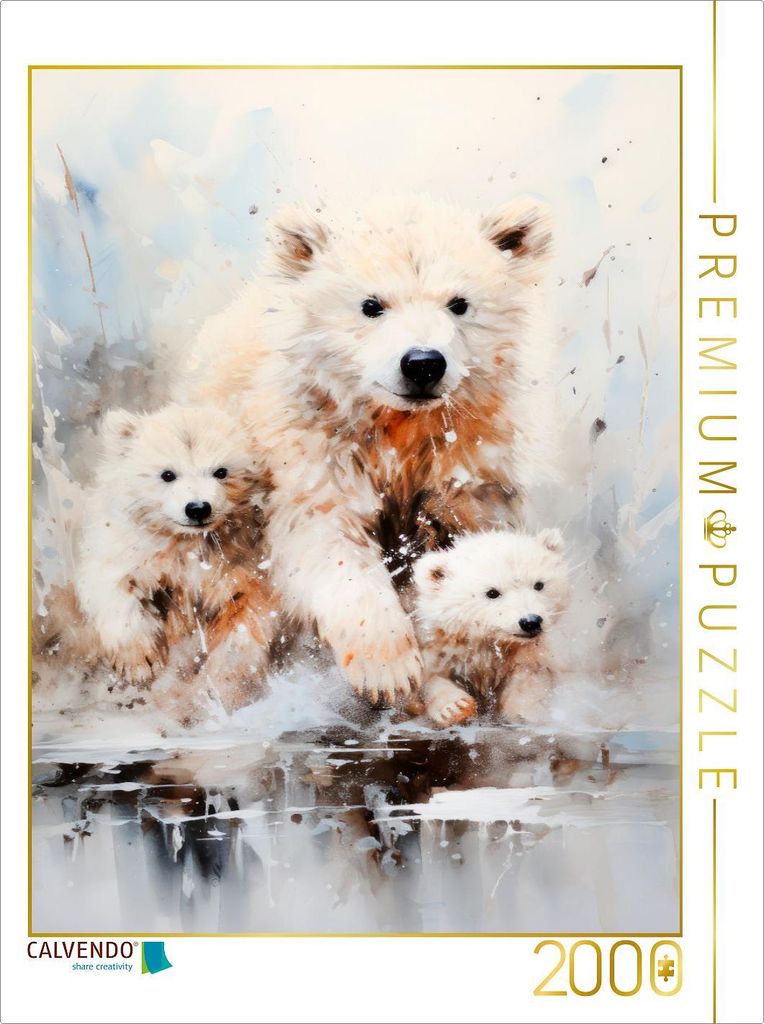 CALVENDO Puzzle Majestätische Eisbärfamilie in Acrylfarbe | 2000 Teile Lege-Größe 90x67cm Foto-Puzzle für glückliche Stunden
