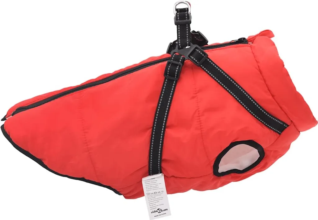 vidaXL Cappotto per cani con pettorina impermeabile riflettente rosso L68 - 3