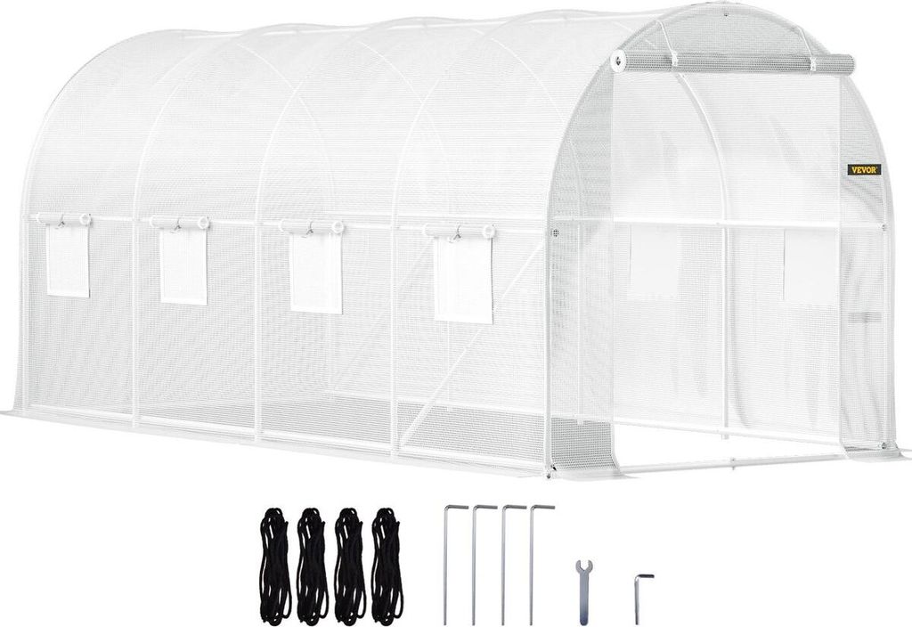Walk-in Tunnel Greenhouse, 15 x 6.5 x 7 ft Portable Plant Hot House w/ Galvanized Steel Hoops, 1 Top Beam, 2 x Diagonal Poles, 2 Zippered Doors & 8...