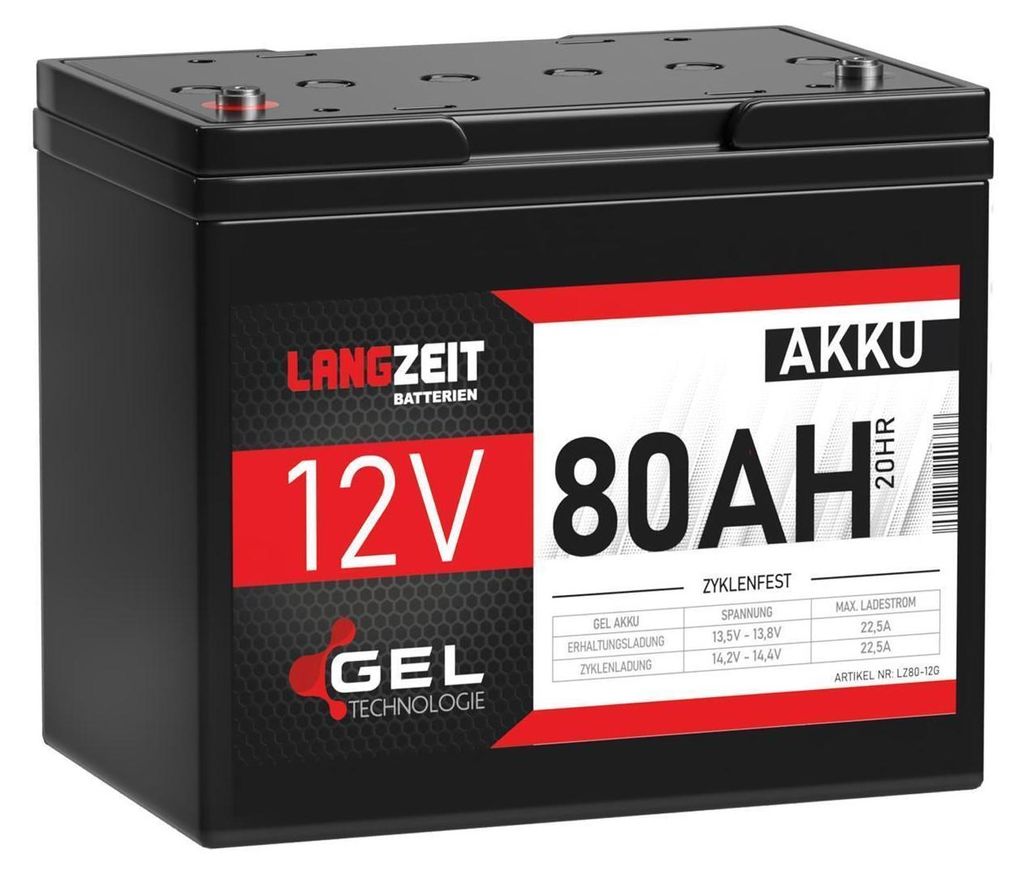 Akku 80Ah 12V, Langzeit Gel Technologie, über 1800 Zyklen, Produktbild 