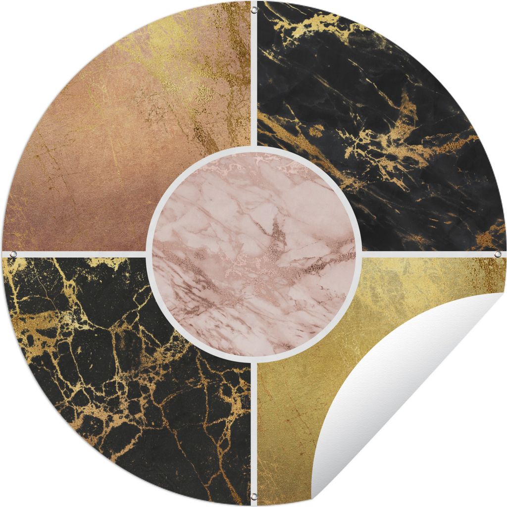 MuchoWow Gartenposter Outdoor-Poster Rund Marmor - Gold - Luxus Ø 60 cm Gartendeko Rundes Poster draußen