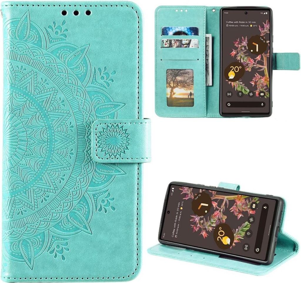 Hülle für Google Pixel 6 Handyhülle Tasche Flip Case Cover Etui Mandala Grün