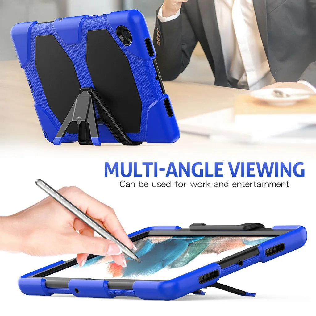 Coque Samsung Tab A8 10.5 avec Support Rotatif et Sangle de Main Bleu - 4