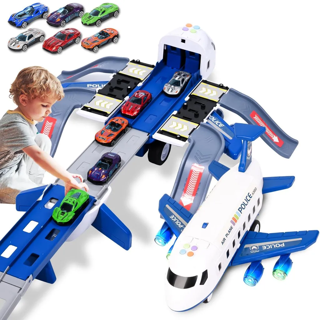 Jouet avion cargo avec pistes et mini voitures pour garçon et fille