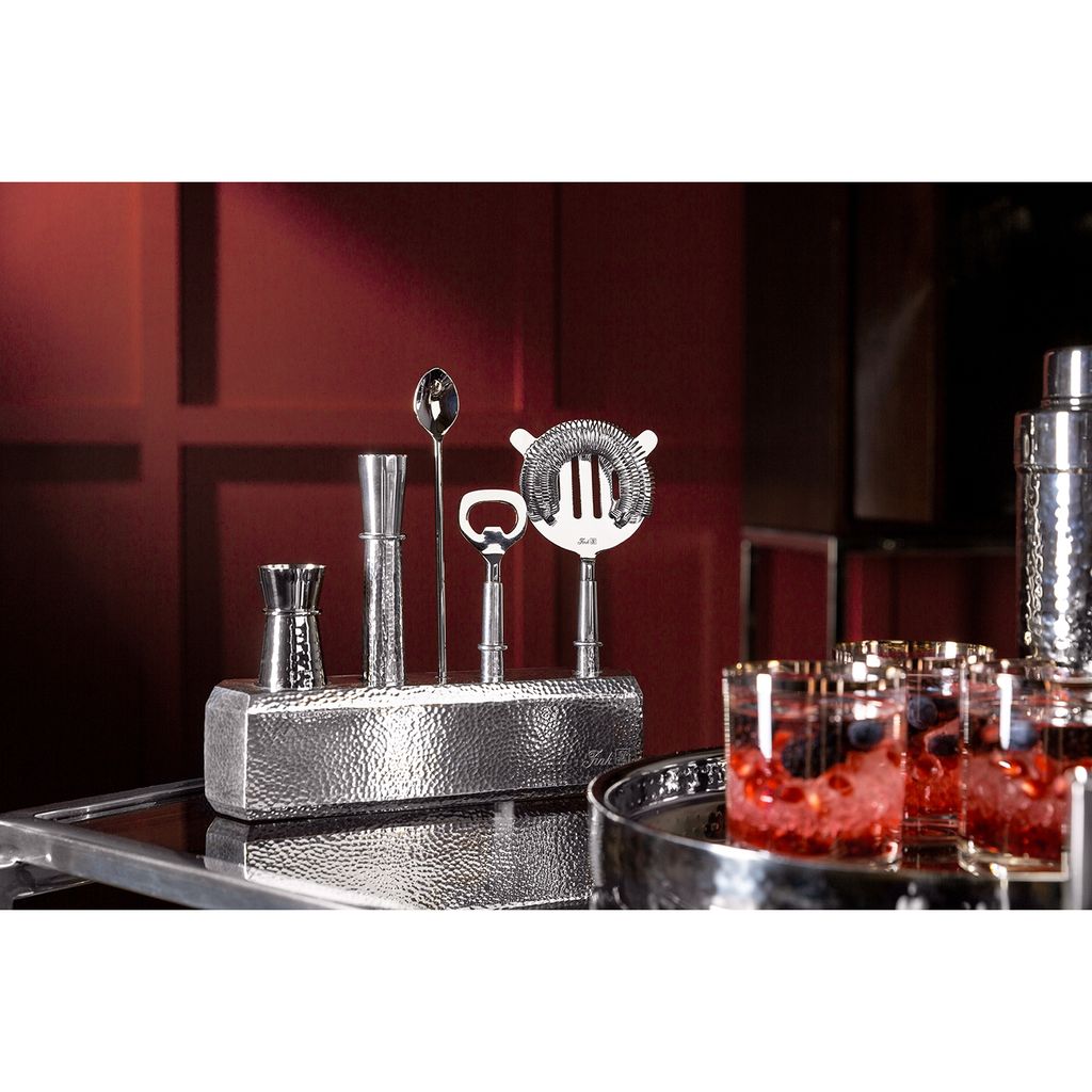 NASSAU/Barzubehör Set, 6tlg, Edelstahl, gehämmert