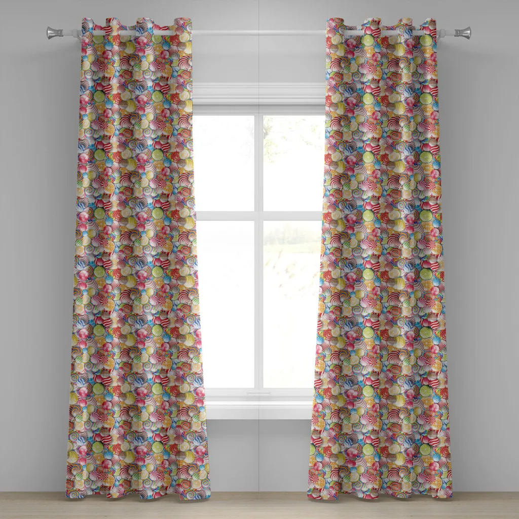 Rideau imprimé sucettes et spirales en tissu lavable 280 x 175 cm