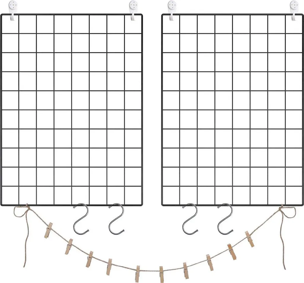 Support Photo Mural sans Trou : Kit 2 Grilles Quadrillées avec Pinces