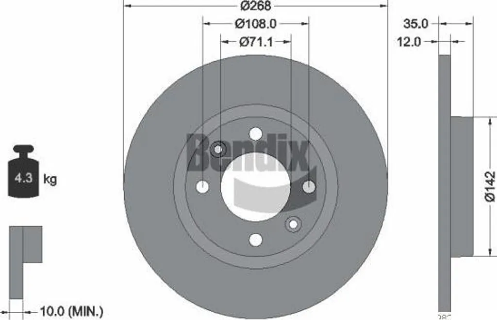 Disque de frein 1670945780 pour Peugeot 208 et Opel Mokka Bendix