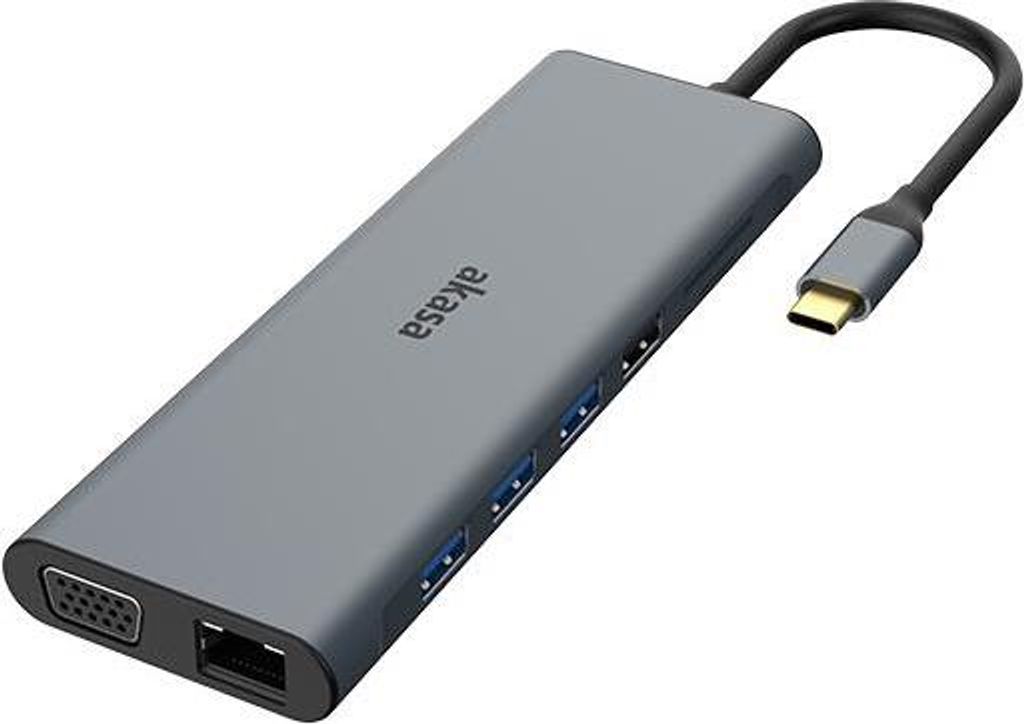 Akasa AK-CBCA28-18BK laptop-dockingstation & portreplikator Kabelgebunden USB 3.2 Gen 1 (3.1 Gen 1) Type-C Schwarz - Grau (AK-CBCA28-18BK)
