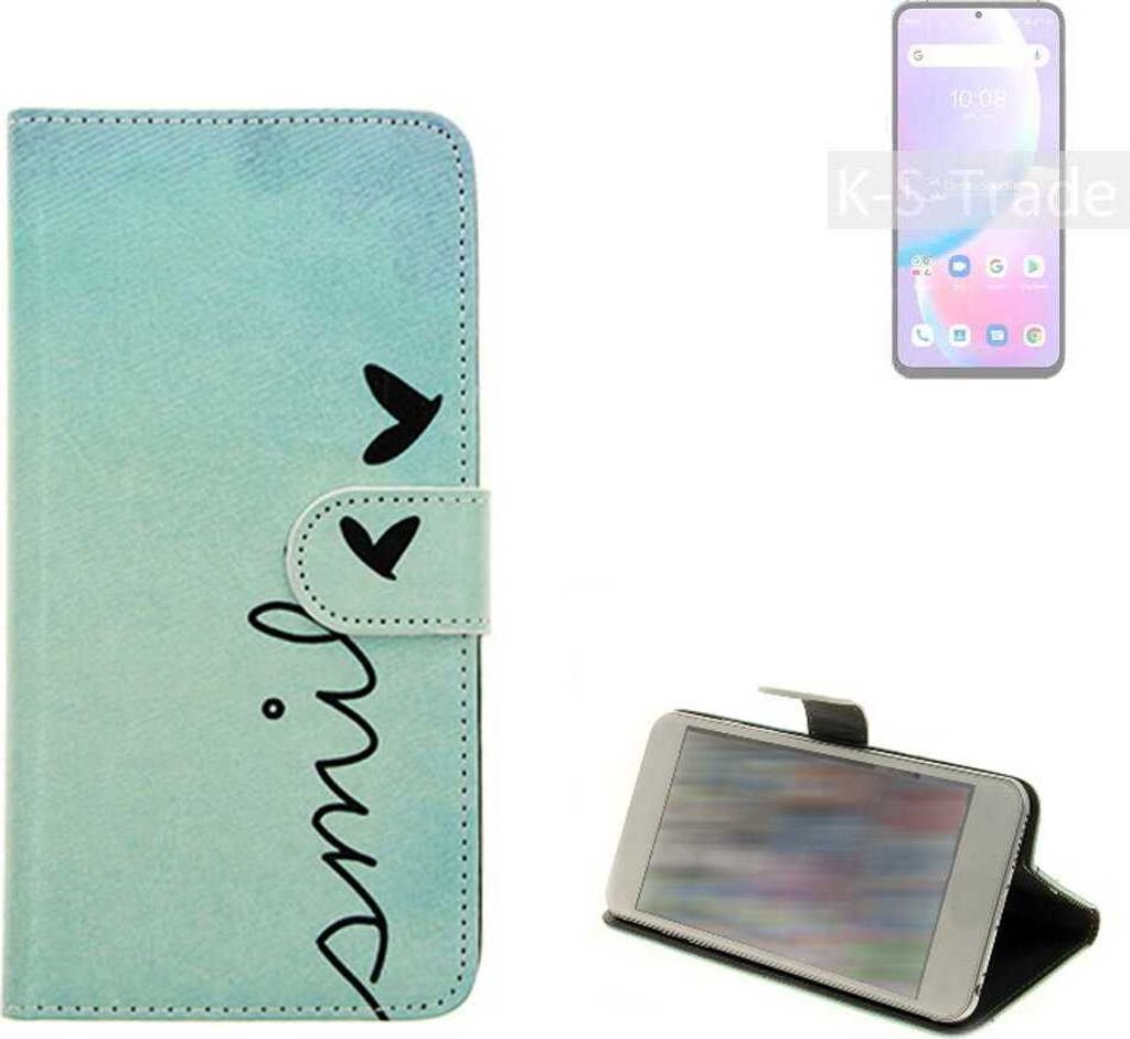 K-S-Trade Schutz Hülle Handy Hülle kompatibel mit UMIDIGI A11 Pro Max Hülle Handyhülle cover bookstyle Etui Handyhülle ''smile'' türkis