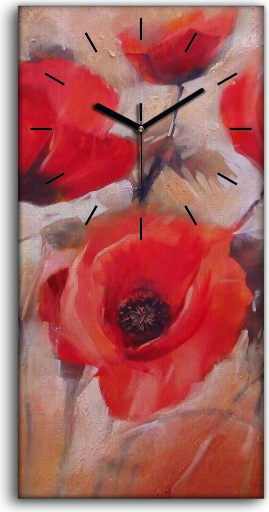 Wandbild Leinwand Bilder Wanduhr 30x60 Gemälde Blumen Mohnblumen Kunst - schwarze Hände