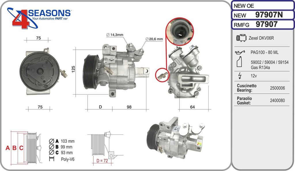 AHE 97907 Klimaanlage Klimakompressor für TOYOTA AYGO (WNB1, KGB1) passend für PEUGEOT 107 Schrägheck (PM, PN) für CITROËN C1 (PM, PN)
