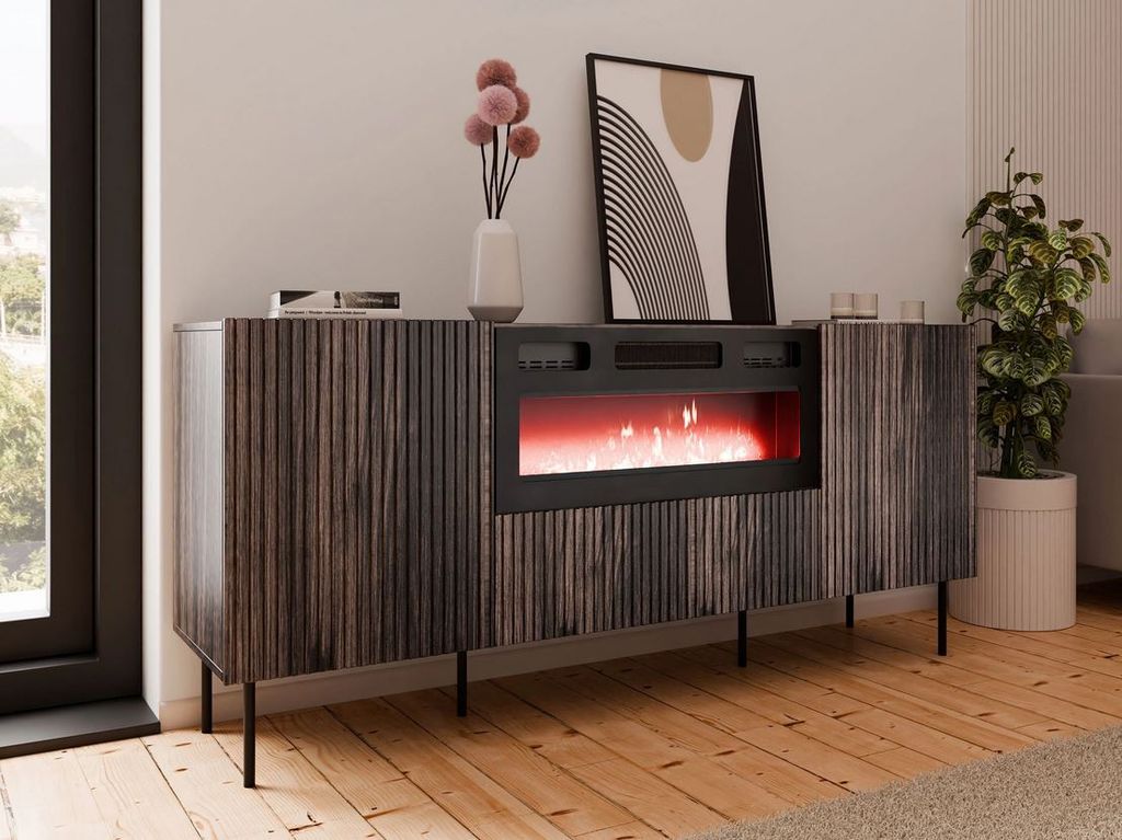 Commode combinée avec cheminée électrique ANGET - noyer Image du produit 