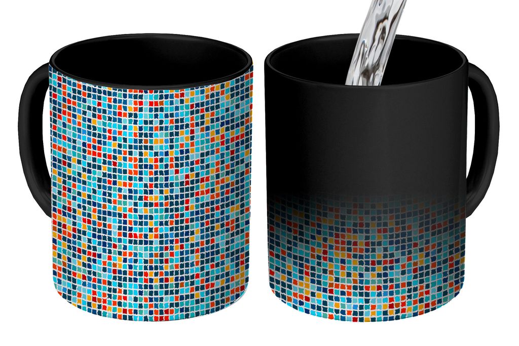 KitchenYeah Zauber Tasse Zaubertasse Magic Mosaik - Kacheln - Pixel - Muster 350 ml Farbwechsel Becher Geschenk Geschenkidee - Magic-Tasse - Foto...