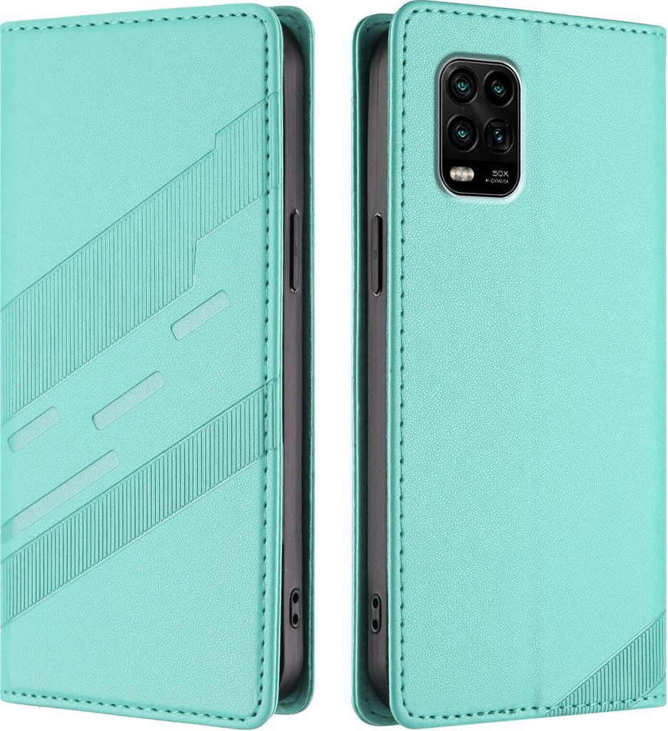 Hülle für Xiaomi Mi 10 Lite, Kunstleder Brieftaschen Handyhülle mit Kartenfach und Standfunktion Türkis