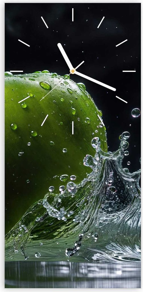 Wanduhr aus Glas mit Motiv Apfel im Wasser- 30 x 60 cm - inkl. Aufhängesystem