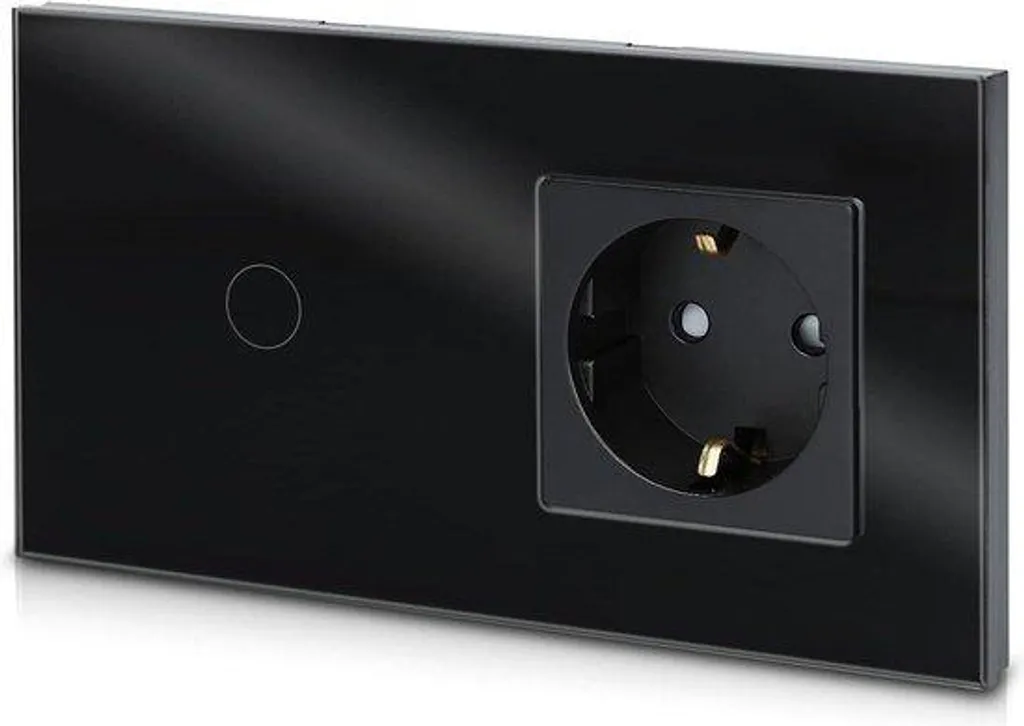 Interrupteur tactile avec prise en verre noir - Modèle Luxe Crystal V2