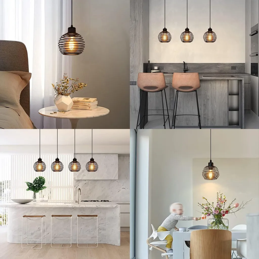 ZMH Lampada a sospensione vintage industriale - Lampada a sospensione nera da tavolo con interruttore e spina E27 Design retrò 1fla. Max.60W luce a sospensione per camera da letto soggiorno cucina ristorante bar - 3
